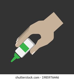 Una mano que capta el colirio, el apretón, el diseño de un icono plano vectorial en el fondo gris, el concepto de salud y farmacia, 4000x4000 píxeles de tablero, objeto editable