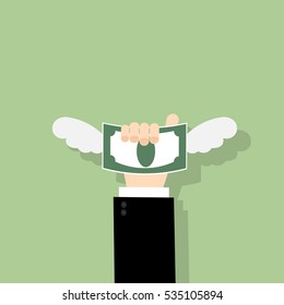 Hand catching a money fly. Business concept