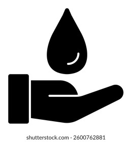 Hand catching water icon solid style transparent