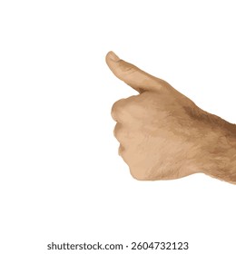 Hand of caucasian young man showing fingers over isolated white background doing successful approval gesture with thumbs up, validation and positive symbol. Image trace vector. 