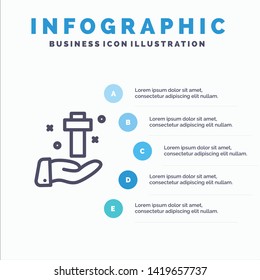 Hand, Celebration, Christian, Cross, Easter Line icon with 5 steps presentation infographics Background