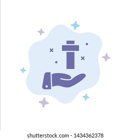 Hand, Celebration, Christian, Cross, Easter Blue Icon on Abstract Cloud Background