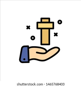 Hand, Celebration, Christian, Cross, Easter  Flat Color Icon. Vector icon banner Template. Vector Icon Template background