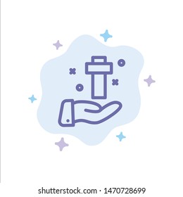 Hand, Celebration, Christian, Cross, Easter Blue Icon on Abstract Cloud Background. Vector Icon Template background