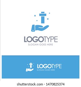 Hand, Celebration, Christian, Cross, Easter Blue Solid Logo with place for tagline. Vector Icon Template background