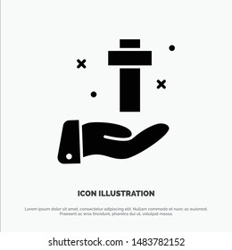 Hand, Celebration, Christian, Cross, Easter solid Glyph Icon vector