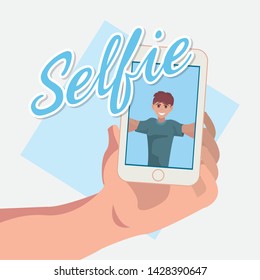 hand with cellhpone screen man selfie
