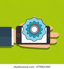 hand cellphone gear teamwork