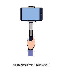 hand with cellphone in stick