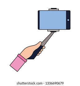 hand with cellphone in stick