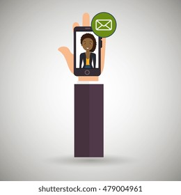 hand cellphone woman icon