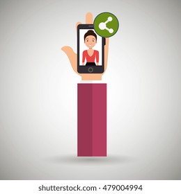 hand cellphone woman icon