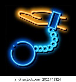 hand chained to load neon light sign vector. Glowing bright icon hand chained to load sign. transparent symbol illustration