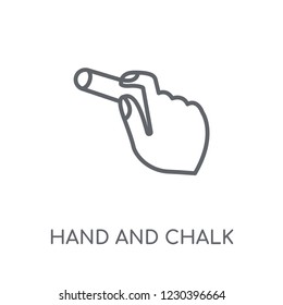 Hand and Chalk linear icon. Modern outline Hand and Chalk logo concept on white background from Hands collection. Suitable for use on web apps, mobile apps and print media.