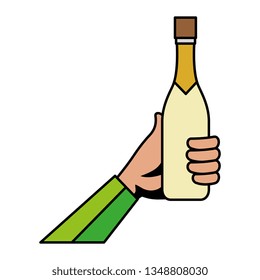 hand with champagne bottle