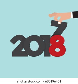 Hand Changing 2017 To 2018 Vector Illustration