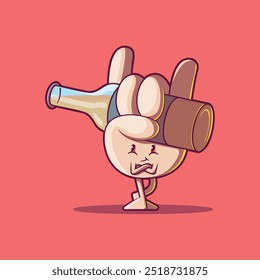 A Hand Character holding a beer bottle vector illustration. Mascot, party design concept.
