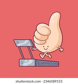 Hand character running on a treadmill vector illustration. Sport, health, activity design concept.