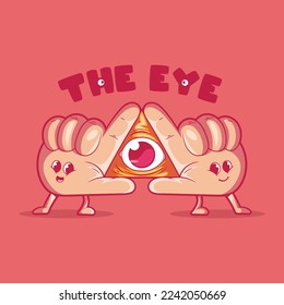 Hand characters create an eye symbol vector illustration. Mystery, funny, symbol design concept.