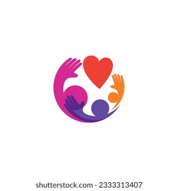 Hand charity logo with family design template, love icon
