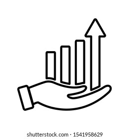 Hand with chart icon design. Hand with chart in modern outline style design. Vector illustration.
