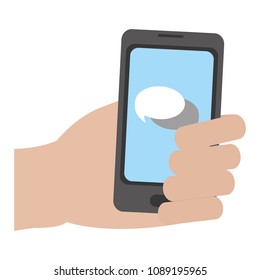 hand with chat bubble inside smartphone technology