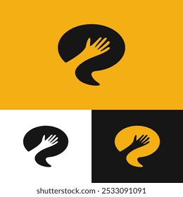 Hand chat explica que los logotipos de comunicación pueden acercar a las personas, como si estuvieran en la palma de la mano