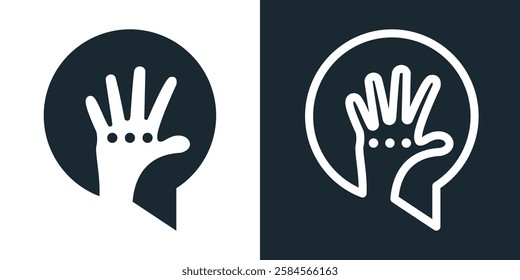 hand chat talk bubble Logo Symbol hand Hi line art abstract vector
