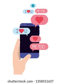 hand chatting with smartphone sending emojis