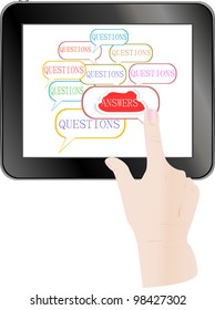 Hand check answer cloud on Touch screen of Tablet PC