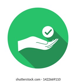 Hand Check Mark Icon Vector. Hand Gives Tick Badge Illustration. Success symbol. Graphic design element. Approved Symbol. Compliance