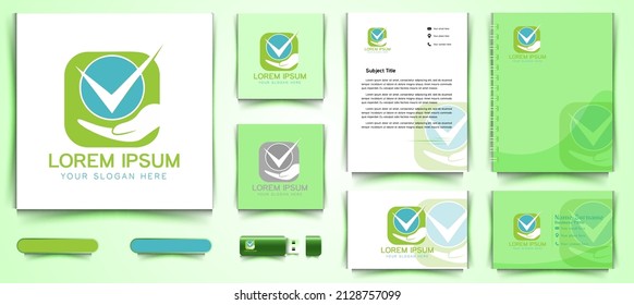 Hand, and check mark logo and business branding template Designs Inspiration Isolated on White Background