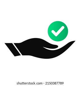 Hand Check mark logo design. Tik mark logo with Hand concept vector. Hand and Check mark logo design