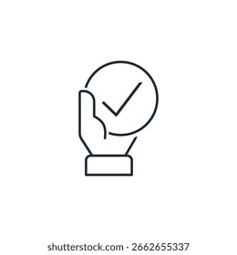 Hand with a check mark. Сhoice  top services. High quality execution. Vector linear icon illustration isolated on white background.