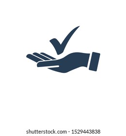 hand, check mark. Vector icon on a white background.