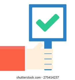 Hand with check sign, flat style graphic 