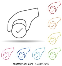 Hand, check, solution provider in multi color style icon. Simple thin line, outline vector of business icons for ui and ux, website or mobile application
