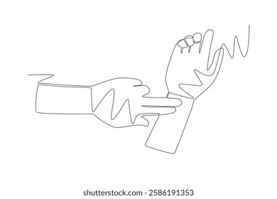 Hand checking pulse. Counting pulse concept one-line drawing