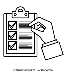 hand with checklist document isolated icon