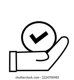 Icono de lista de mano y verificación aislado en fondo blanco, ilustración vectorial