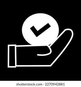 icono de mano y lista de verificación aislado en fondo negro, ilustración vectorial