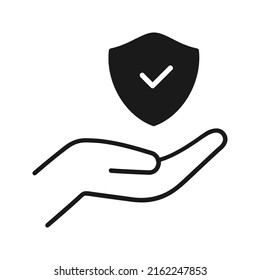 Hand Checkmark On Shield Icon Security Stock Vector (Royalty Free ...