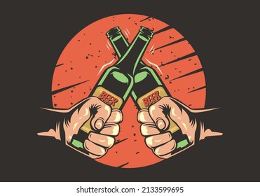 Hand cheering with bottle of beer