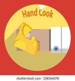 Hand chef with cheese. Vector illustration