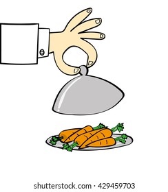 Hand Of A Chef Lifting The Lid On A Silver Food Serving Dish To Reveal A Pile Of Carrots As Part Of Your Healthy Diet 