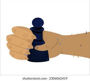 A hand with a chess pawn. This cartoon illustration can be used as a symbol of hierarchy relations in business process. Vector, isolated.