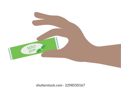 Hand with chewing gum. Vector illustration cartoon