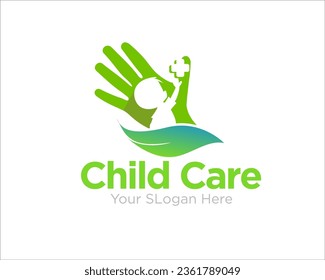 hand child care logo designs for medical service and clinic