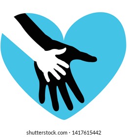 Hand of child and father or parent. Happy Father's Day greeting card