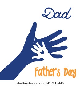Hand of child and father or parent. Happy Father's Day greeting card